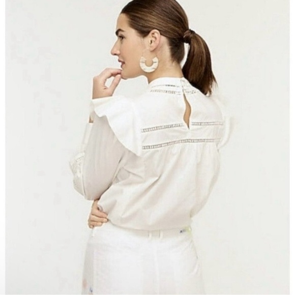 J. Crew White Ruffled Smocked Blouse with Bib Collar - Picture 3 of 6